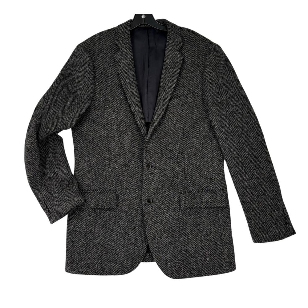 J Crew Ludlow x Moon Herringbone Tweed Jacket Mens 42L Gray Wool Blend Blazer